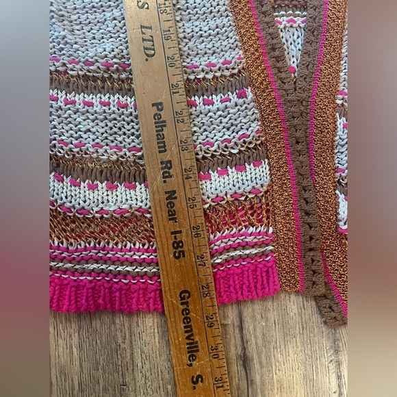 Chico's Color Pop Pattern Cardigan Sweater Tan Pink Metallic Size 1 NWT - Picture 6 of 7